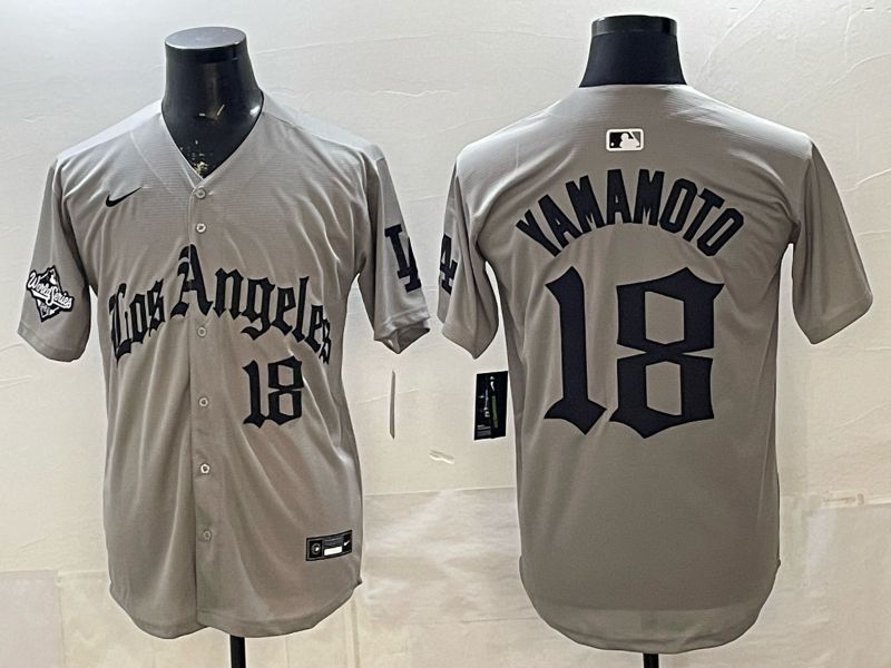 Men 2026 Los Angeles Dodgers #18 Yamamoto Grey Five generations Nike MLB Jersey style 007->los angeles dodgers->MLB Jersey
